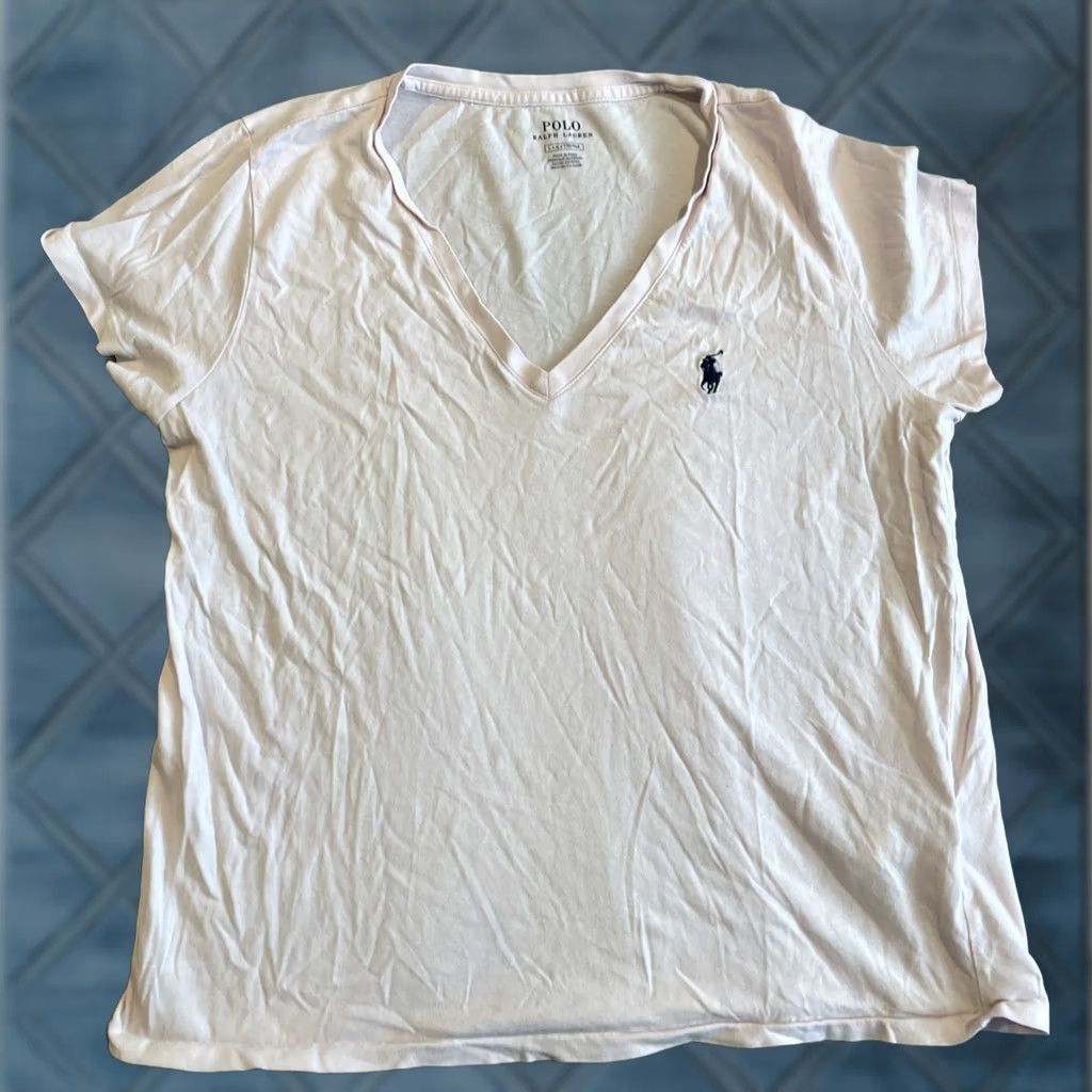 Ralph Lauren Ralph Lauren Polo V Neck T Shirt Pink Navy Horse Large Women Size L / US 10 / IT 46 - 1 Thumbnail