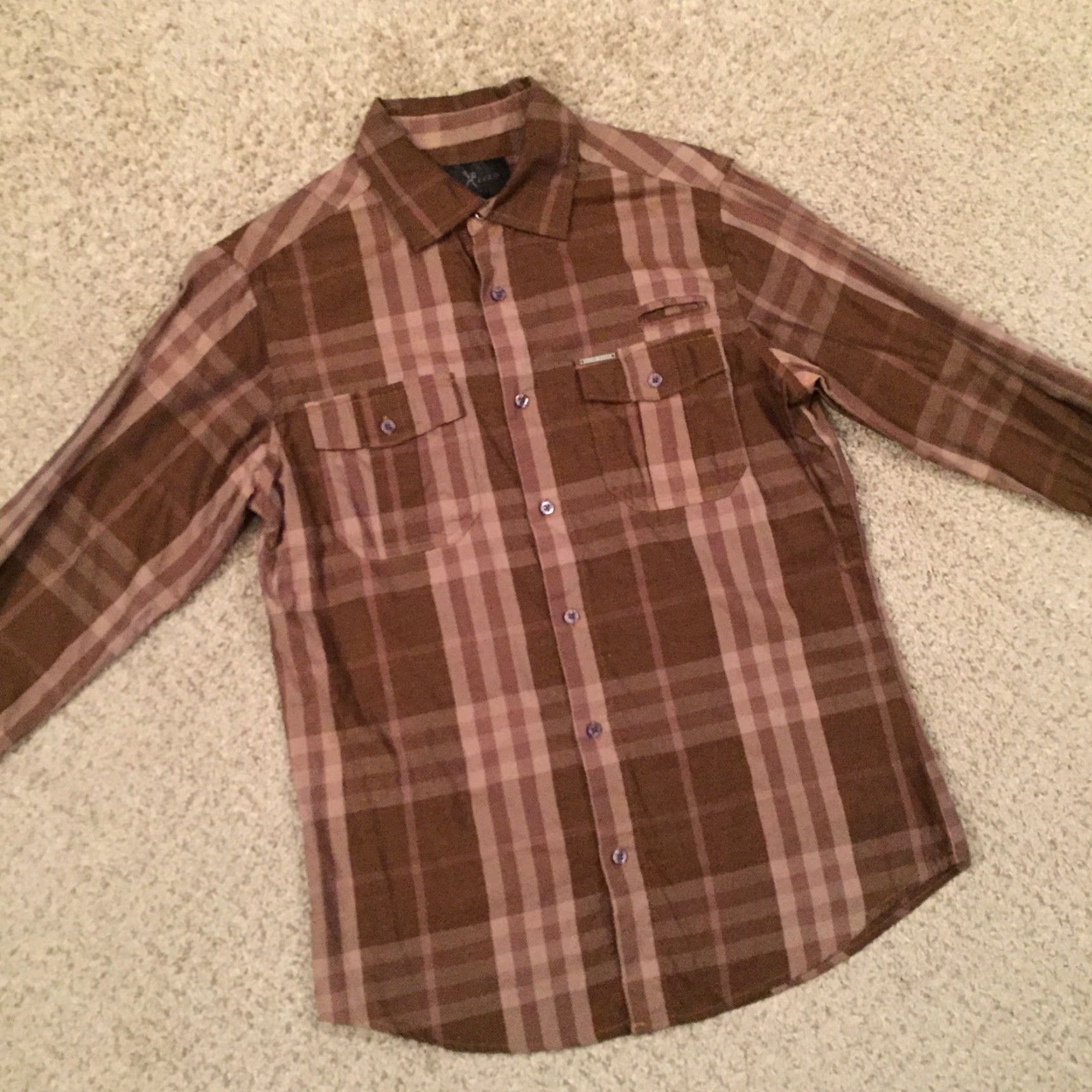 Ecko Unltd. Marc Ecko Shirt Mens Small Brown Plaid Long Sleeve Button Up Pockets Size US S / EU 44-46 / 1 - 5 Thumbnail