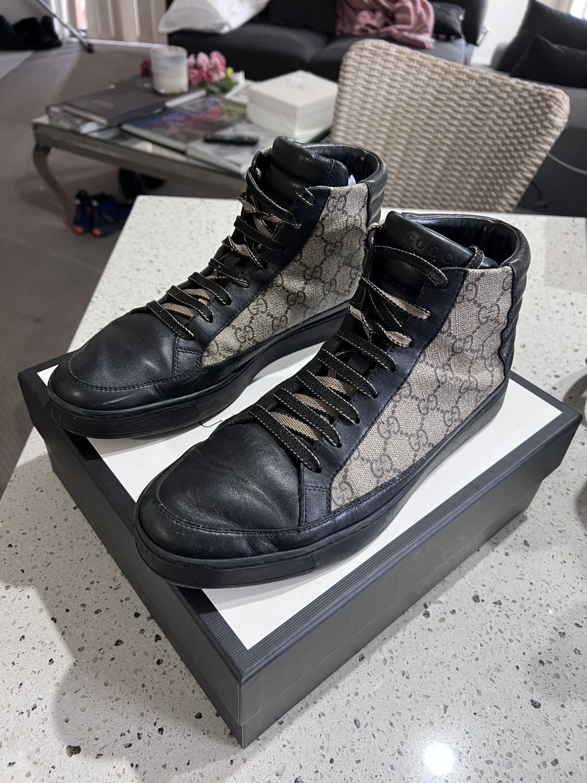 Gucci GG Supreme High Top ‘Black Tan Brown’ Sneakers Boots 386740 Size US 7.5 / EU 40-41 - 3 Thumbnail
