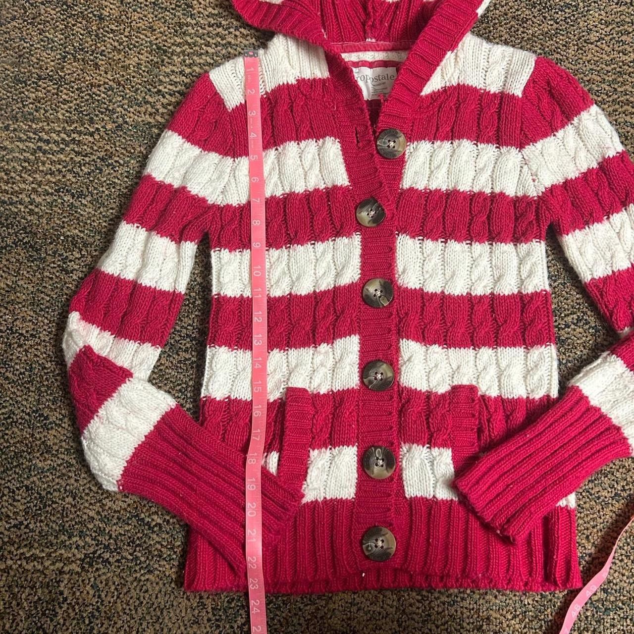 Aeropostale Vintage Aeropostale pink & white striped hooded cardigan Size L / US 10 / IT 46 - 4 Thumbnail