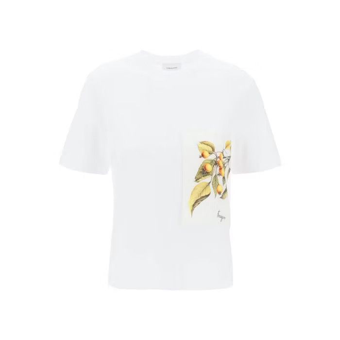 image of Salvatore Ferragamo O1S22I1N0524 Botanical T-Shirt In White, Women's (Size Small)