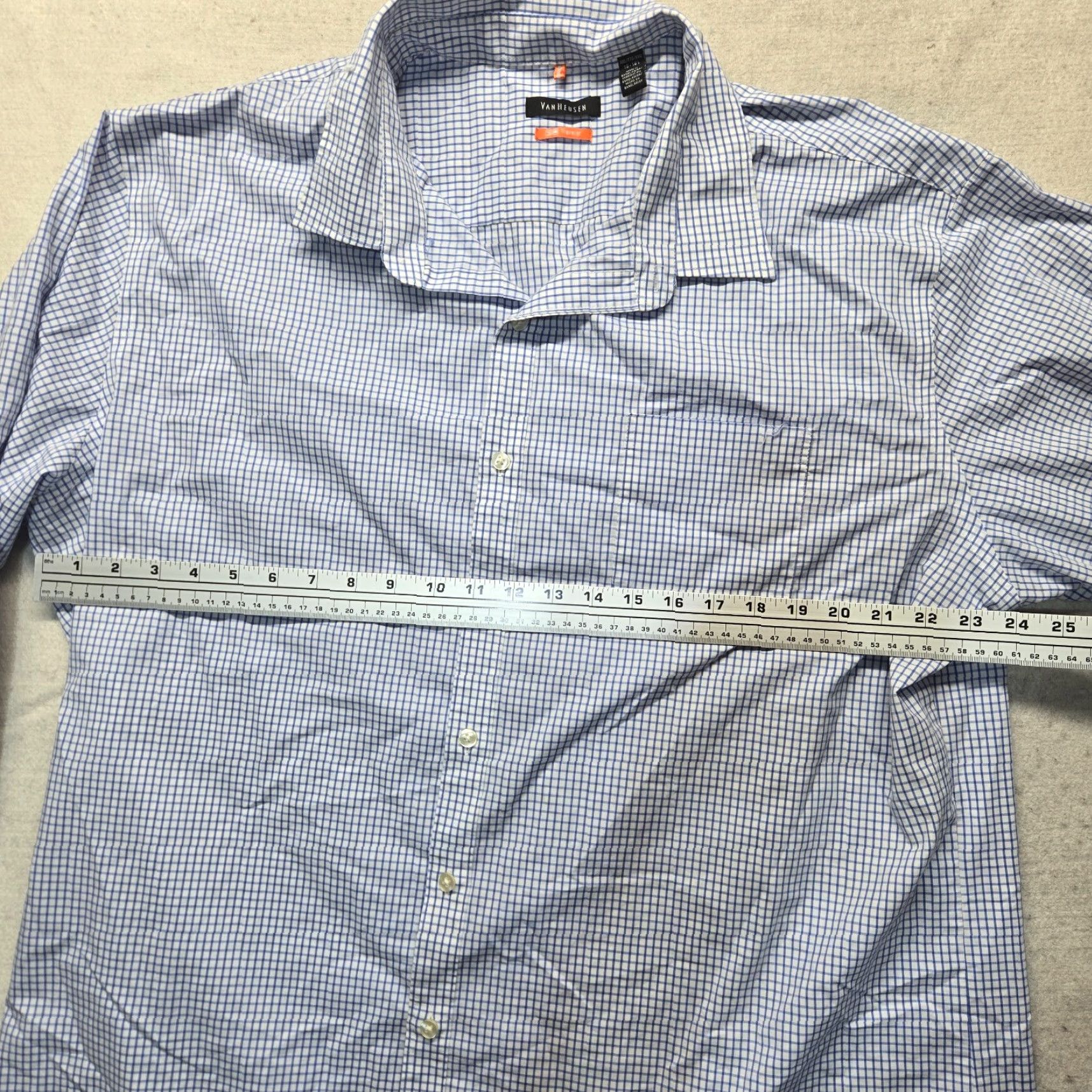 Van Heusen VanHeusen Shirt Men 2XL Blue Plaid Button-Down Long Sleeve Cotton Blend Regular Fit Size US XXL / EU 58 / 5 - 4 Thumbnail