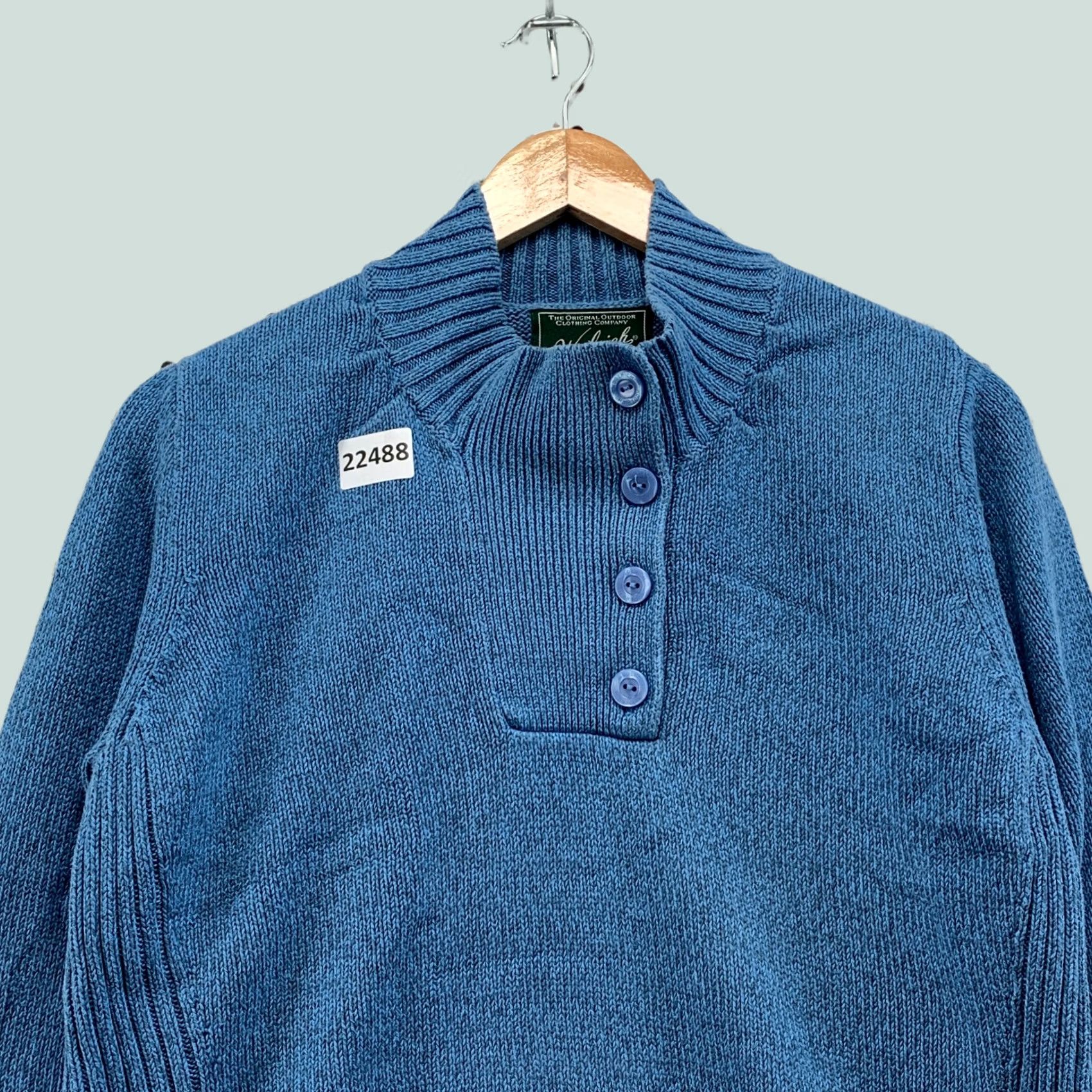 Vintage Woolrich Sweater Womens Medium Blue Knit Pullover Shawl Neck Button Fits 21x25 Size M / US 6-8 / IT 42-44 - 1 Thumbnail