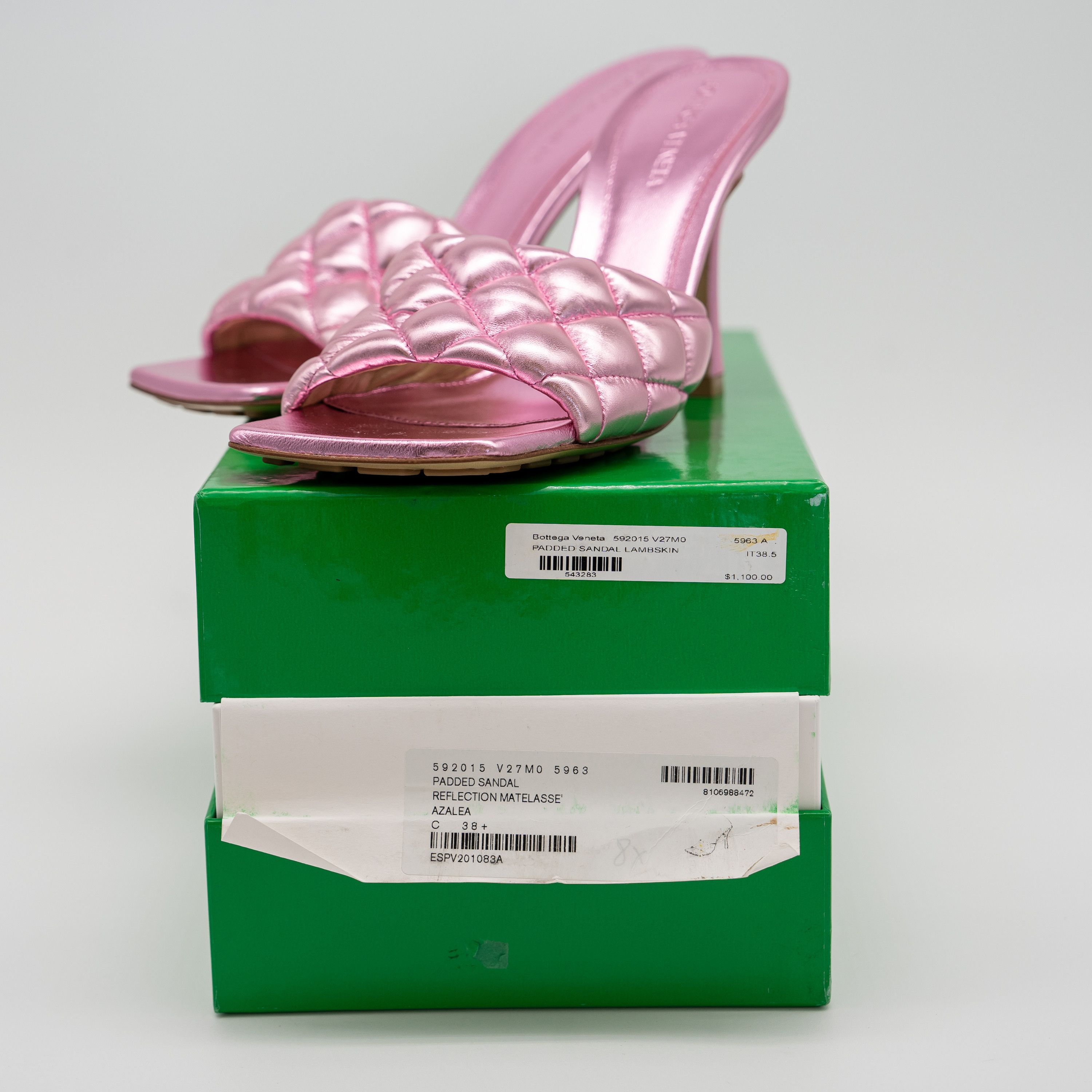 Bottega Veneta 38.5eu Bottega Veneta Pink Metallic Leather Padded Sandals Size US 8.5 / IT 38.5 - 11 Thumbnail