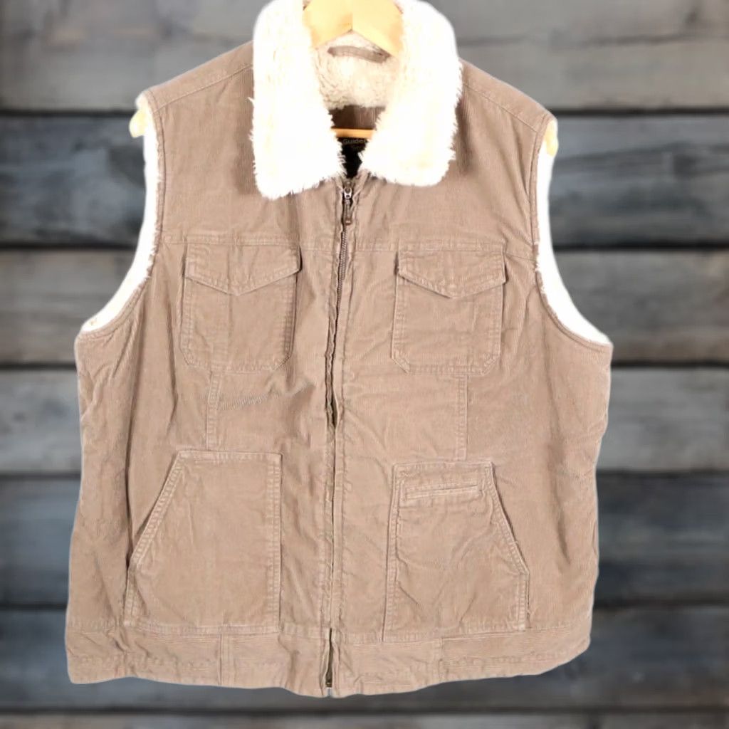 Vintage Guide Series Corduroy Vest Women 2XL Brown Zip Up Sherpa Lined Insulated Casual Bomber Jacket Style 90s Biker Outdoor Womens Size XXL / US 16-18 / IT 52-54 - 1 Thumbnail