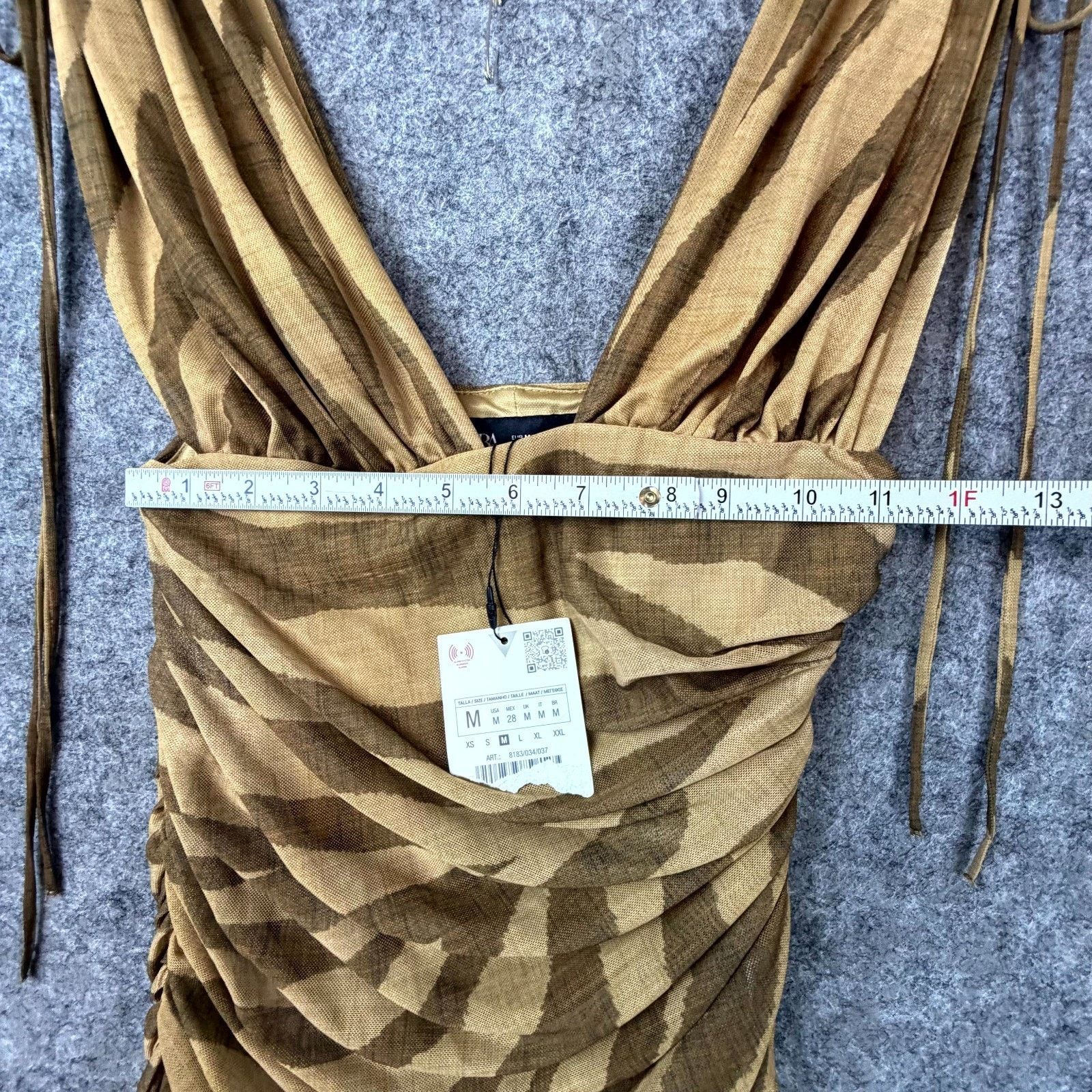 Zara Zara Mini Dress Womens Medium Tan Brown Zebra Stretch Ruched Size M / US 6-8 / IT 42-44 - 4 Thumbnail