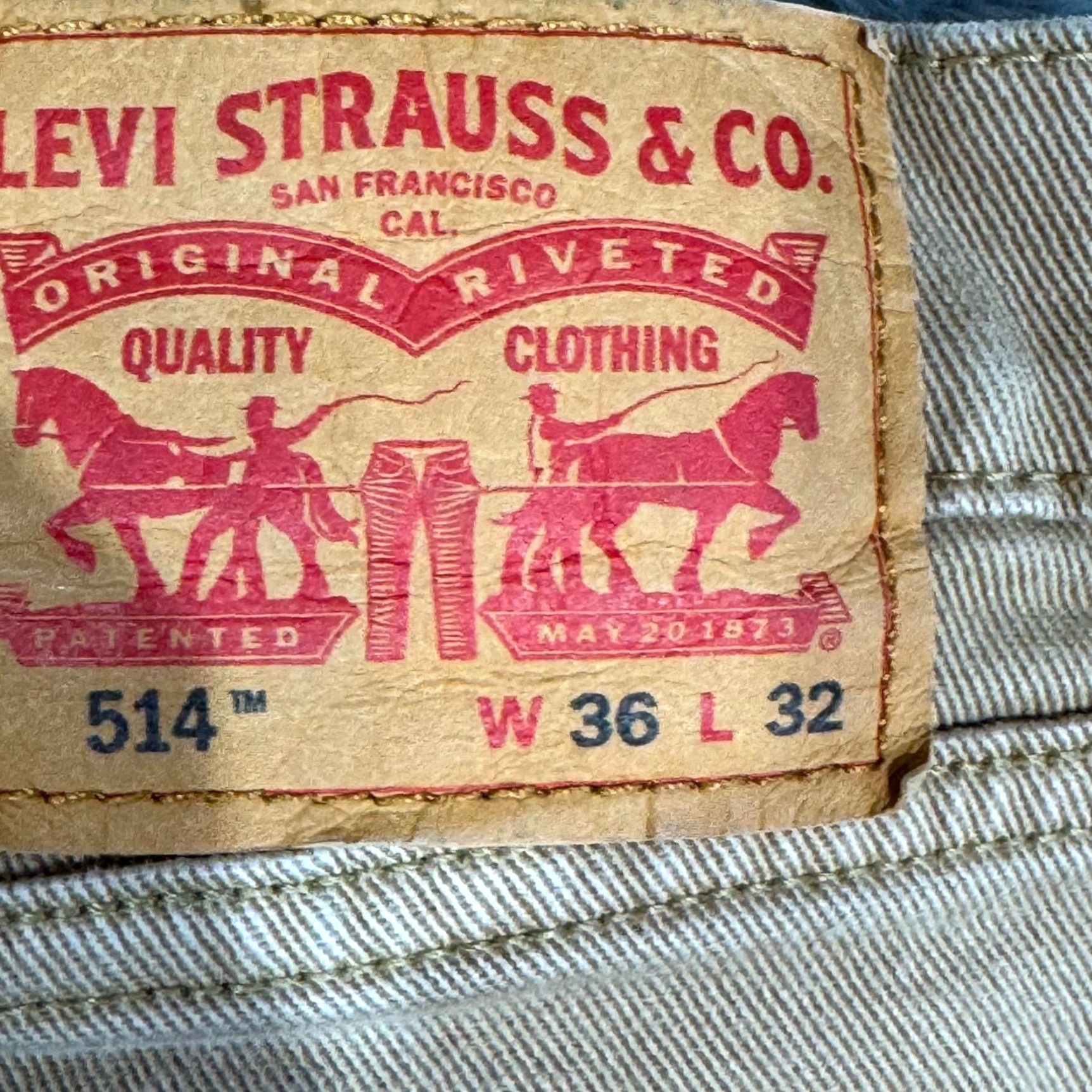 Levi's Levi’s 514 Jeans Men Beige Denim 36x32 Mid-Rise Straight Fit Regular Boys/Mens Size US 36 / EU 52 - 4 Thumbnail