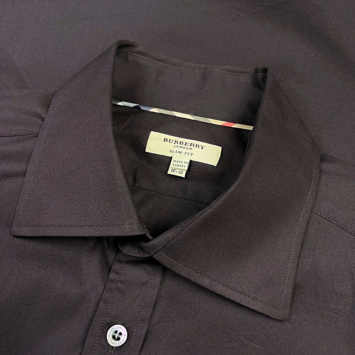 Burberry × Designer Burberry London Plain Brown Long Sleeve Button Up Shirt Size US L / EU 52-54 / 3 - 4 Thumbnail
