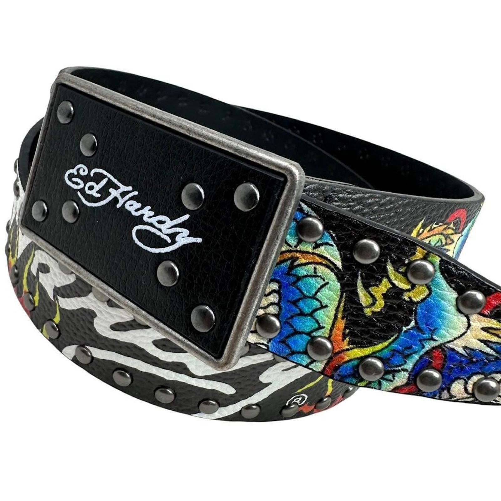 Ed Hardy Ed Hardy Dragon Tattoo Rivet Studs Belt With Plaque Buckle Size 38 - 2 Thumbnail