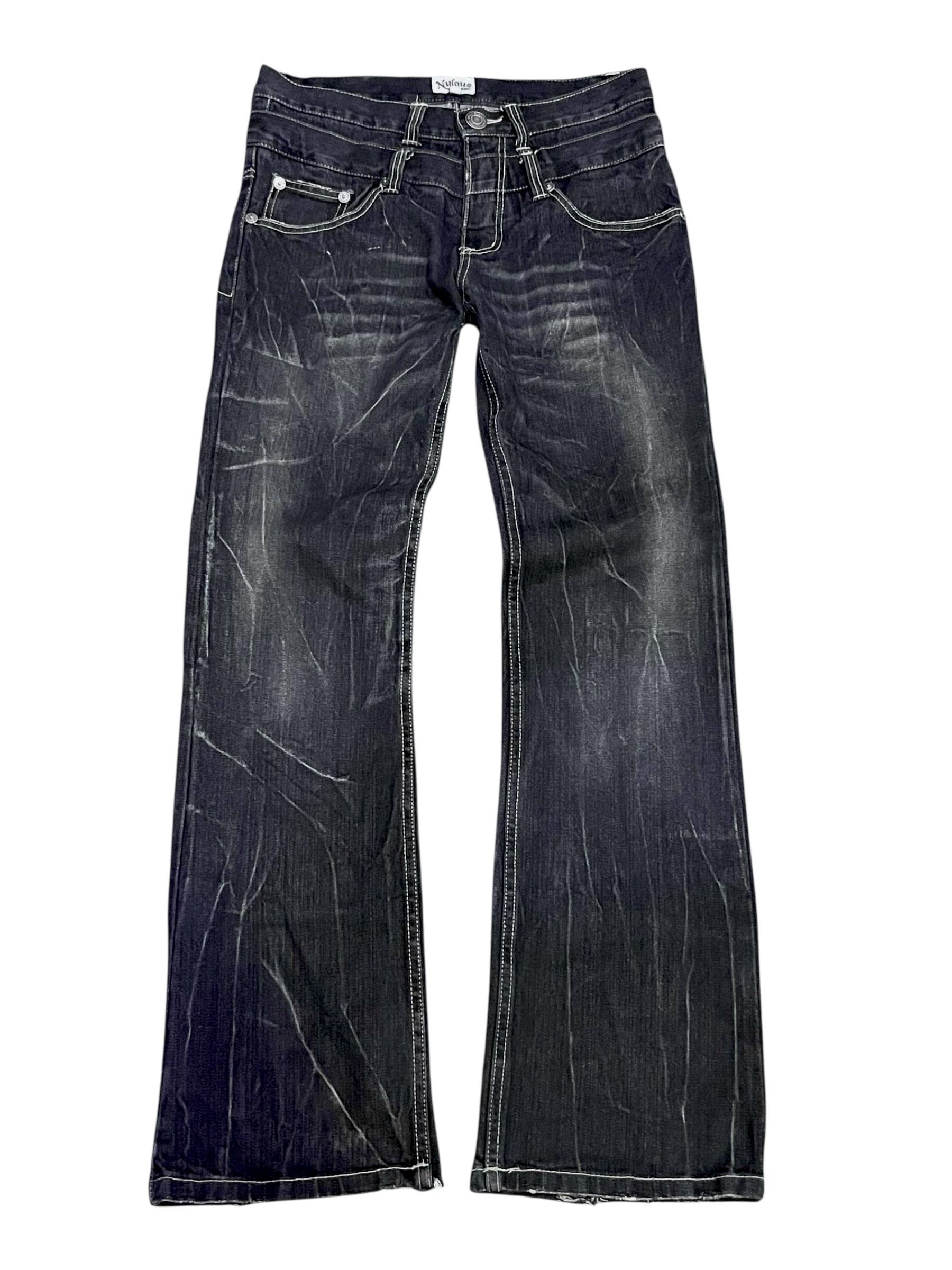 If Six Was Nine NYLAUS Grunge Y2K Clawmark Flare Denim Wing Patch Heel Bite Size US 29 - 5 Thumbnail