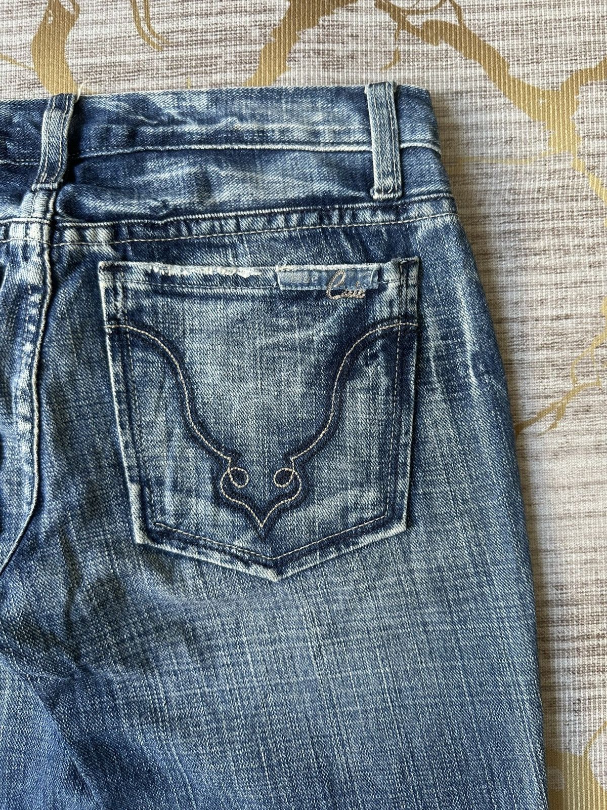 Japanese Brand FLARE Blue Cult Fatigue Jeans Size 28" / US 6 / IT 42 - 15 Thumbnail