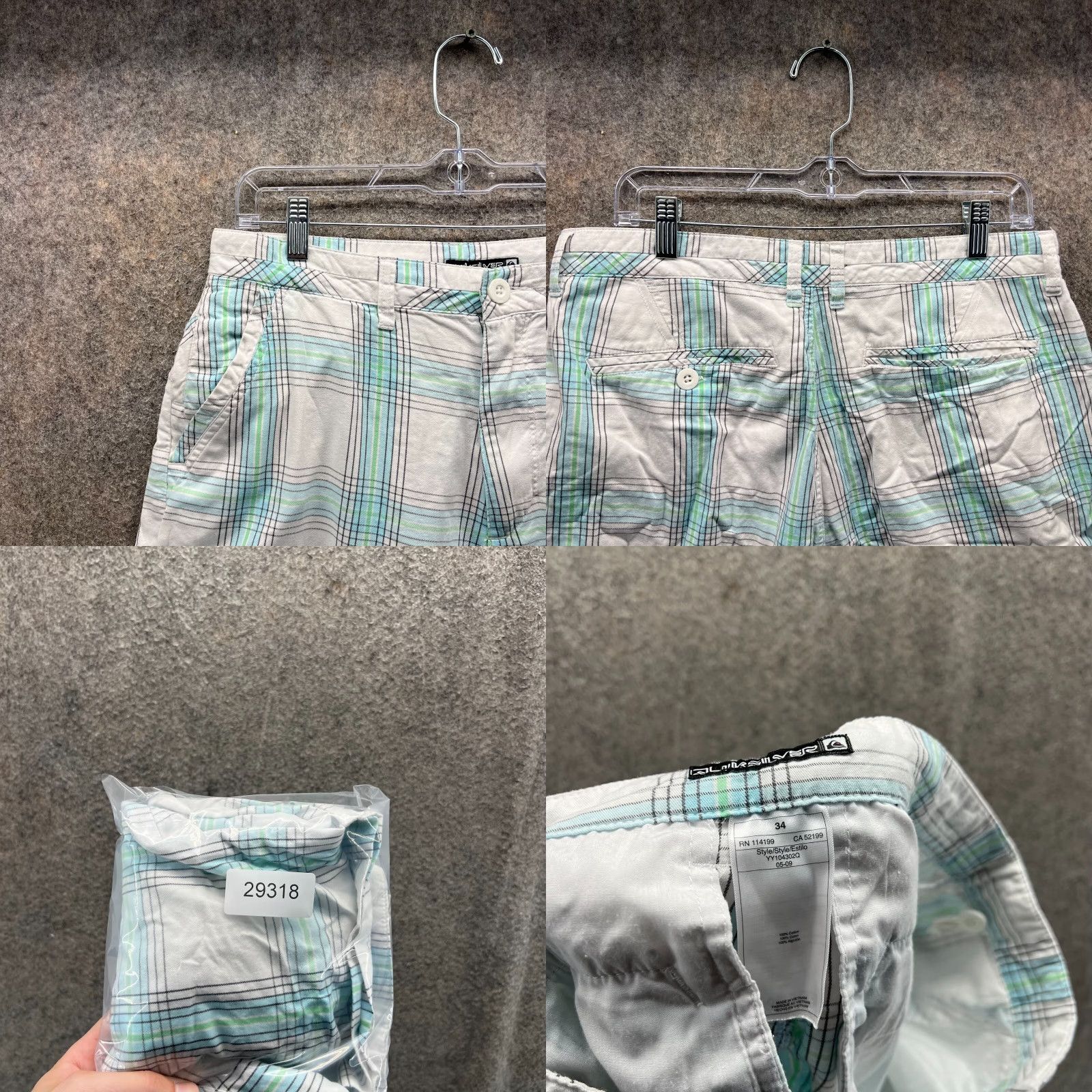 Quiksilver VINTAGE Quiksilver Shorts Men 34 White Blue Chino Flat Front Plaid Classic Y2K Size US 34 / EU 50 - 8 Thumbnail