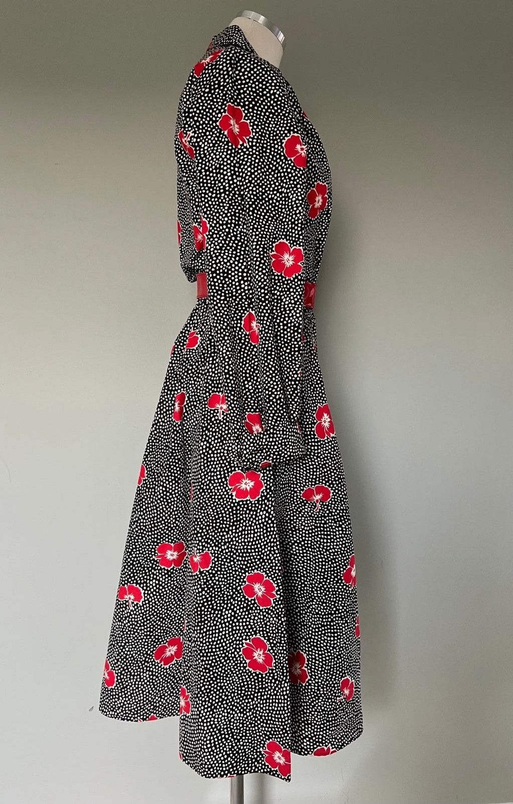Vintage BNWT 1980s Deadstock Vintage Polka Dot Red Poppy Dress +Belt Size L / US 10 / IT 46 - 8 Thumbnail