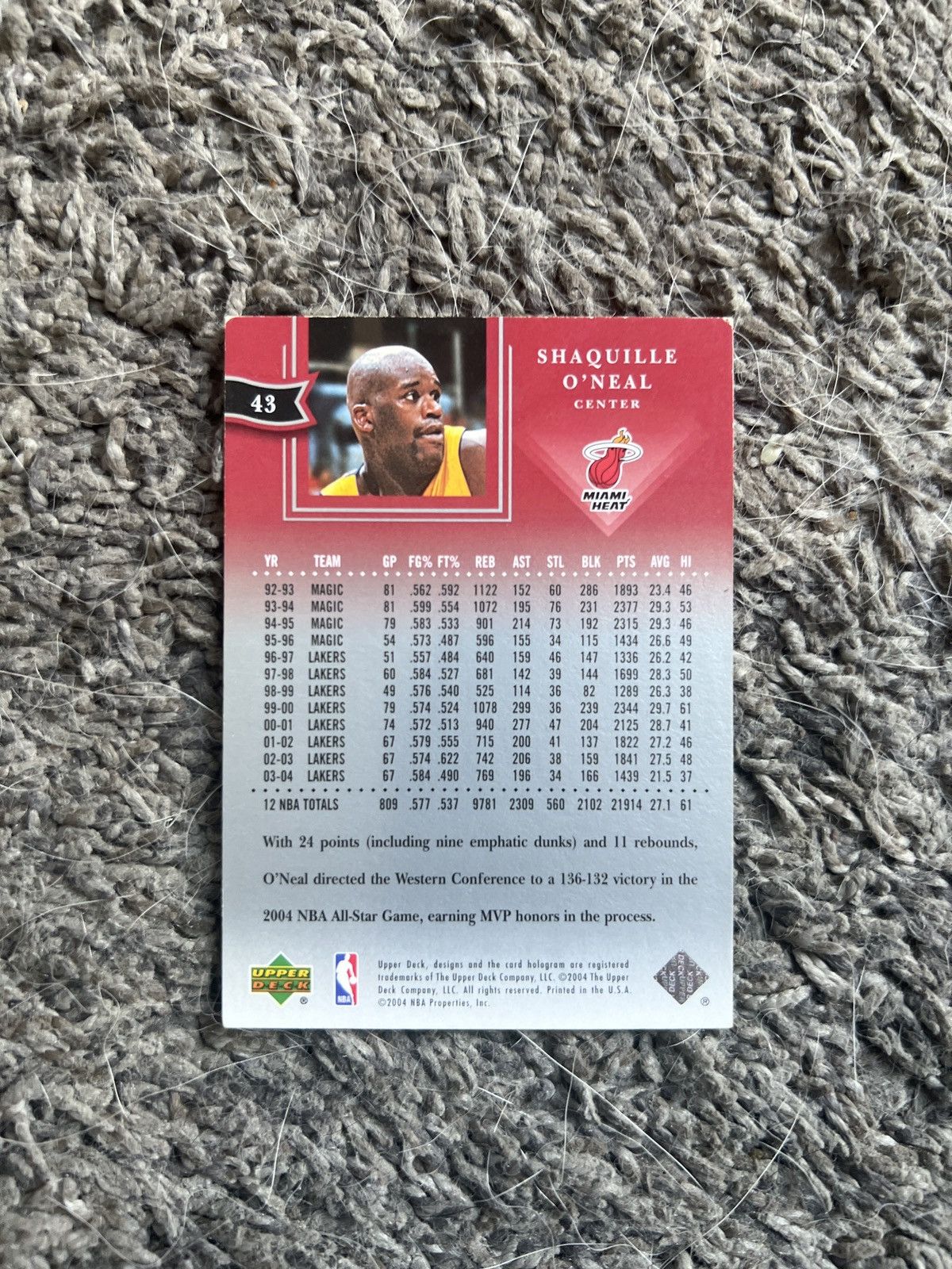 NBA 2004 Upper Deck #43 Shaquille O’Neal Card Size ONE SIZE - 2 Thumbnail