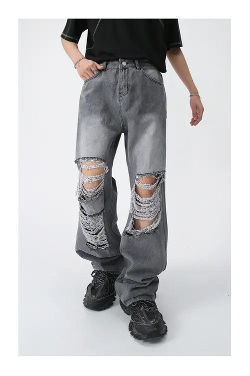 Japanese Brand Street ripped loose straight jeans Size US 32 / EU 48 - 1 Thumbnail