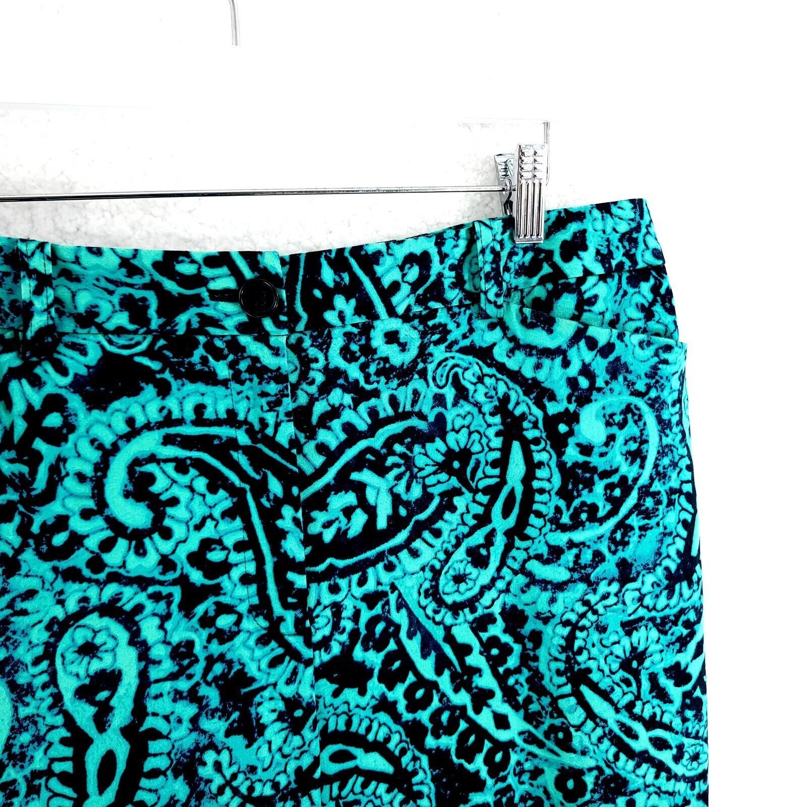 Jones New York Jones New York Signature Stretch Green Blue Paisley High Ris Size 33" - 2 Thumbnail