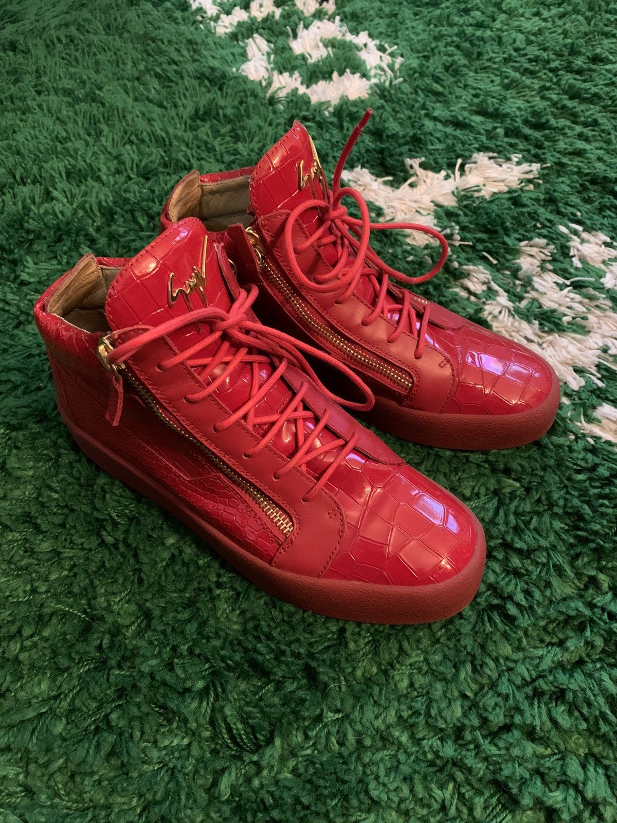 Giuseppe Zanotti Red Croc-Embossed London High-Top