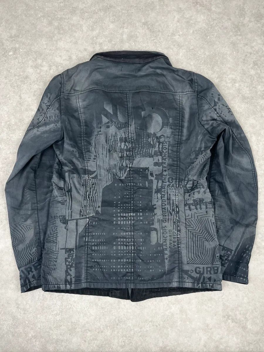 Marithe + Francois Girbaud 2000s Marithé + François Girbaud Dark Grey Printed Abstract Blazer Jacket Size 42R - 5 Thumbnail