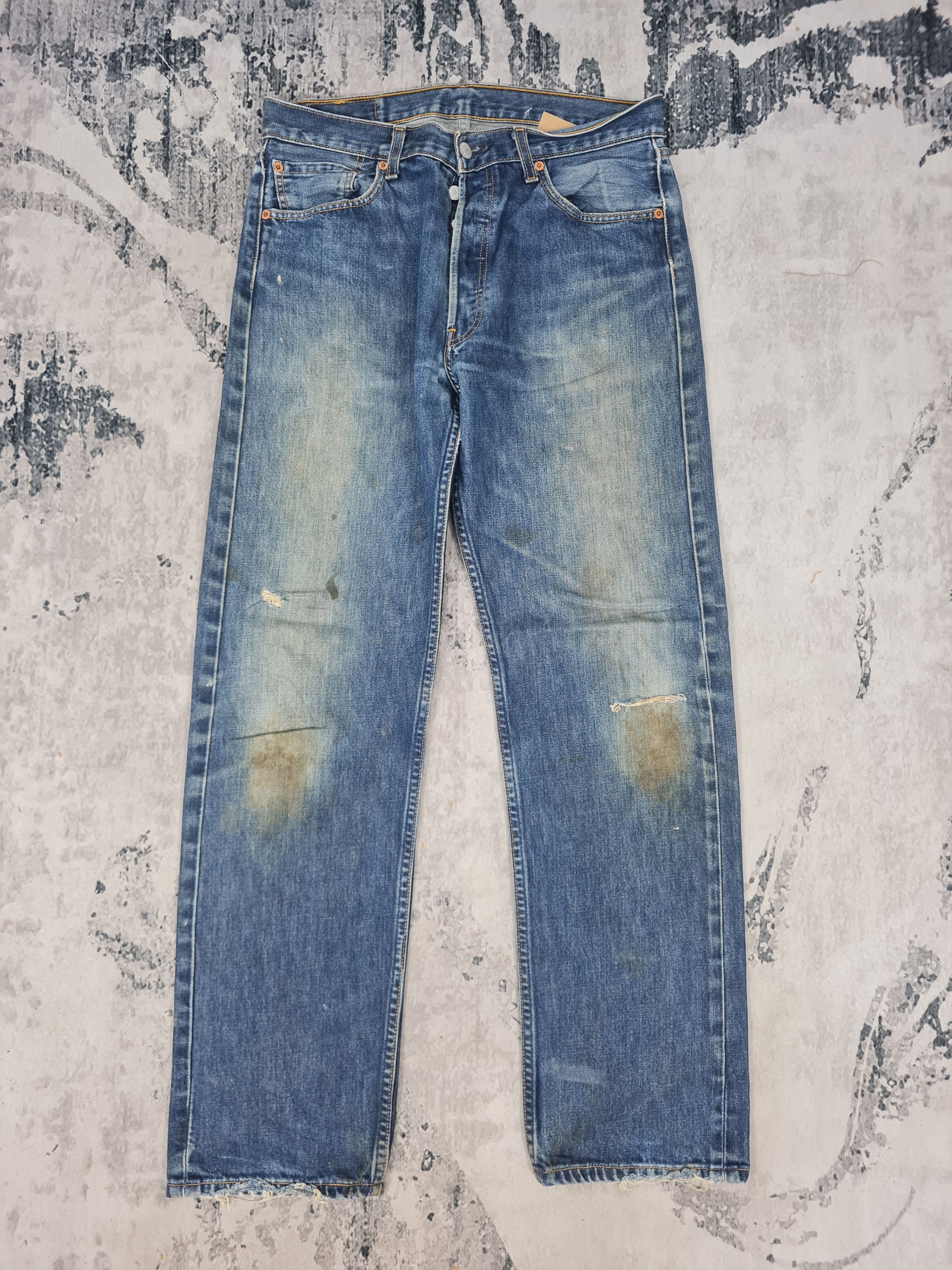 image of Distressed Denim x Levis Vintage Levis 501 Ripped Rust Stain Jeans L0394 Size 33X31 in Blue, Men's