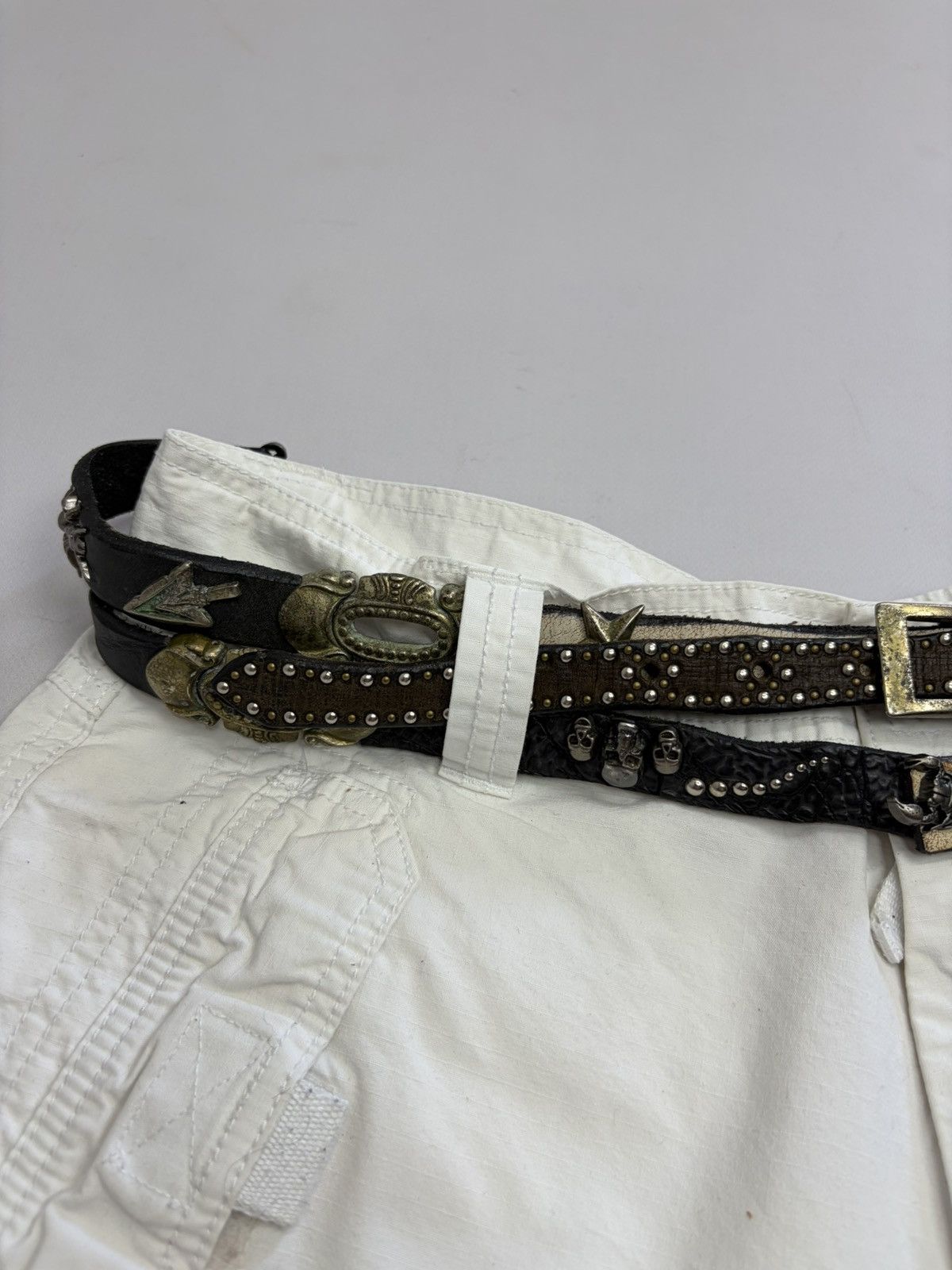 If Six Was Nine Vintage Studded Leather Tribal Belt Y2K Punk Grunge Rockstar Size 34 - 2 Thumbnail