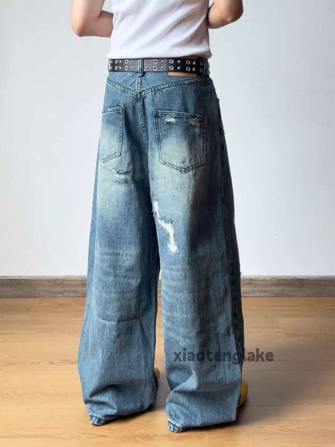 Jean xtl vintage washed faded loose punk ripped damaged jeans Size US 30 / EU 46 - 2 Thumbnail