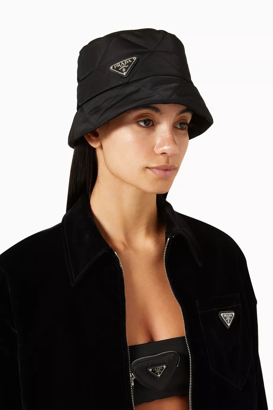 Prada o1mt1gz0925 Size: OS / Triangle Logo Bucket Hat / Cap Black Size ONE SIZE - 2 Thumbnail