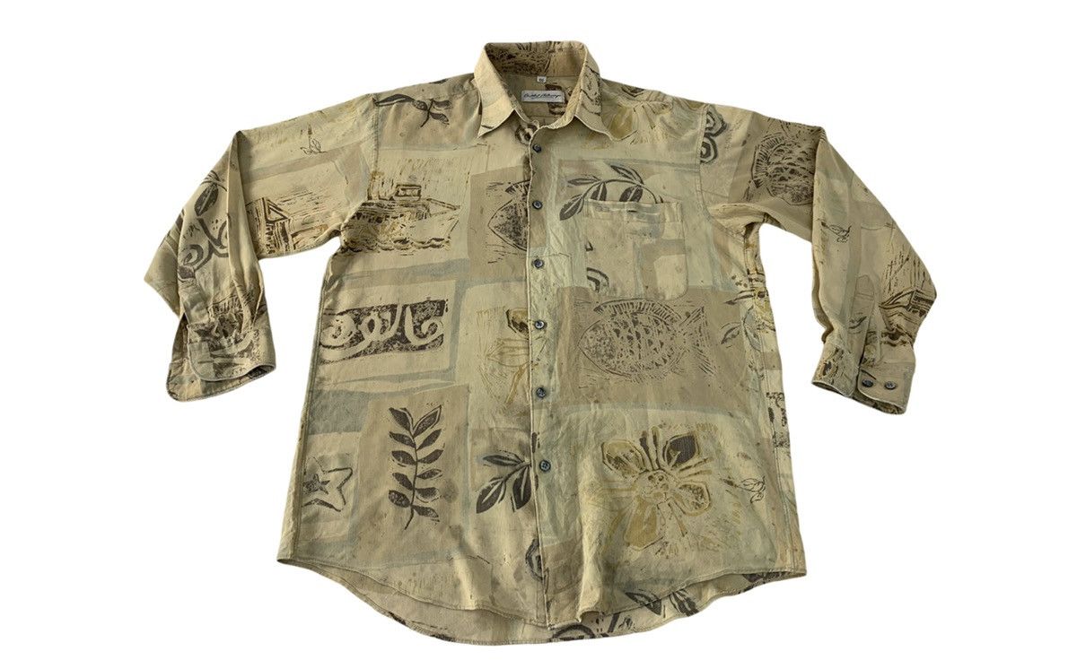 image of Hype 90's Cristobal Balenciaga Button Up Marine Motifs Shirt in Brown, Men's (Size Large)