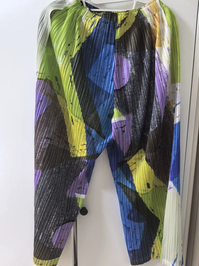 Issey Miyake Issey Miyake size:3 Green and purple block pleated trouser Size 22" - 1 Thumbnail