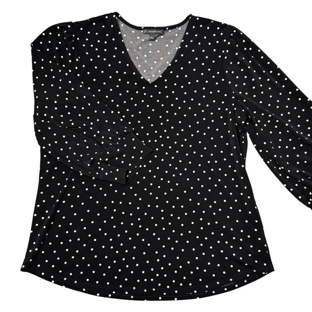 Adrianna Papell Adrianna Papell 3/4 Sleeve V-Neck Polka Dot Blouse Size L Size L / US 10 / IT 46 - 5 Thumbnail