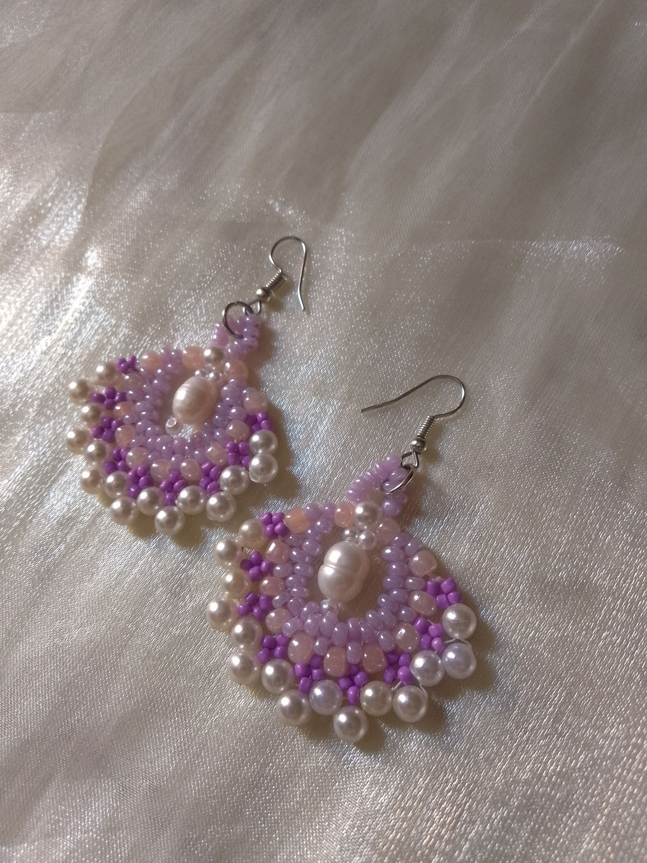 Handmade Earrings Freshwater pearls boho Gypsy style fan shape Size ONE SIZE - 5 Thumbnail