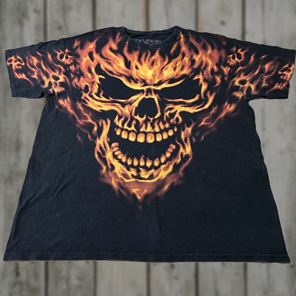 Liquid Blue Liquid Blue Flame Skull Grunge All Over Print Shirt L Mens Black Size US L / EU 52-54 / 3 - 1 Thumbnail