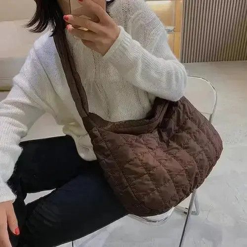 Quilted Padded Crossbody Bag in Brown, Men's