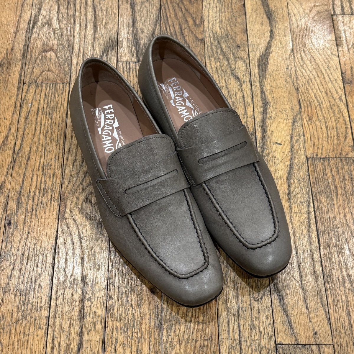 Salvatore Ferragamo Gray Ferragamo Penny Loafers Size US 9 / EU 42 - 1 Thumbnail