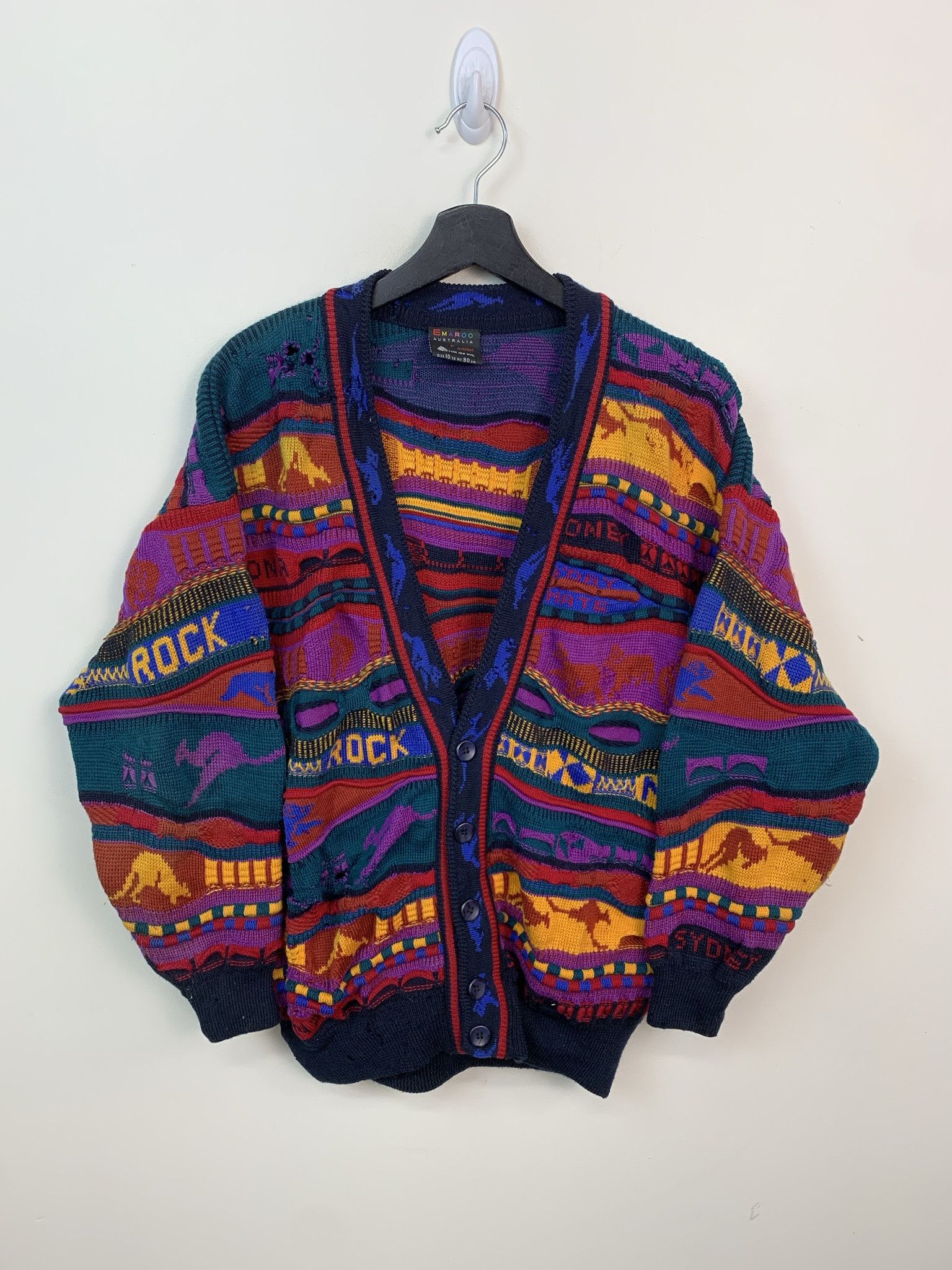 Other Vintage Sweater 1990s Knit Coogi Emaroo Austrailian Distressed Knit Cardigan Size S Size US S / EU 44-46 / 1 - 1 Thumbnail
