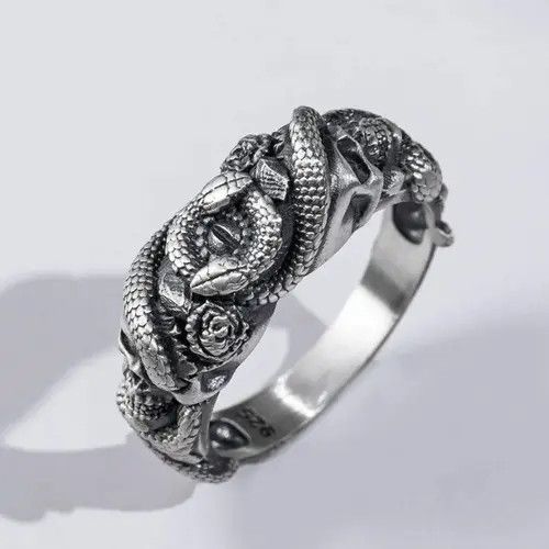 Jewelry Punk Rose Skeleton Double Headed Snake Ring (Size 7-13) Size ONE SIZE - 3 Thumbnail