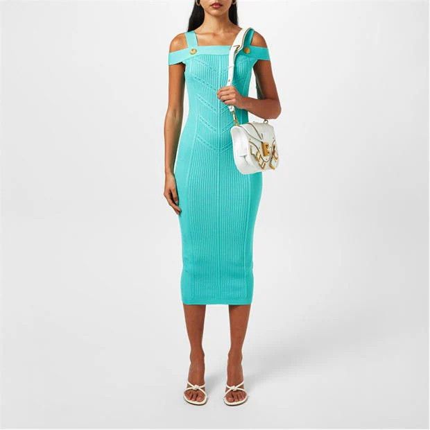 Balmain o1s1wg110725 Double Strap Knitted Dress in Turquois Blue Size L / US 10 / IT 46 - 3 Thumbnail
