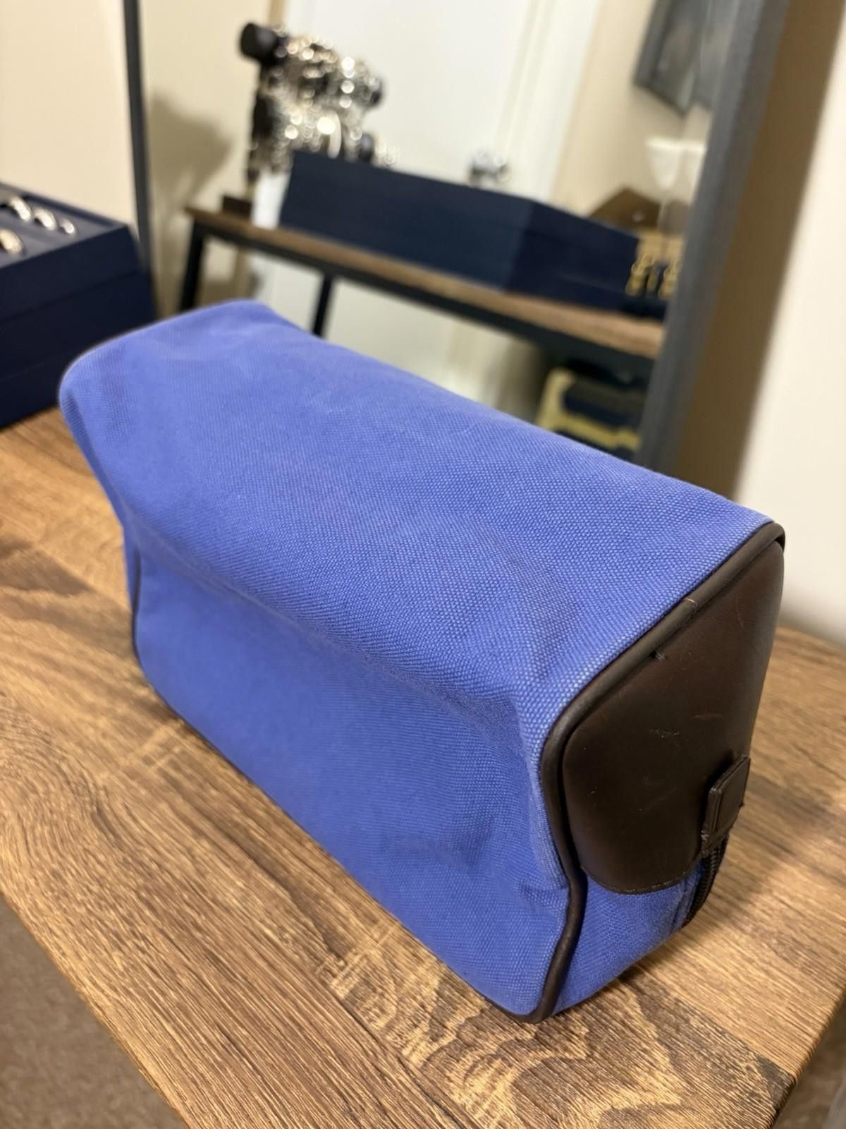 Prada Prada Blue Canvas Brown Leather Logo-Lined Clutch Pouch Bag Size ONE SIZE - 4 Thumbnail