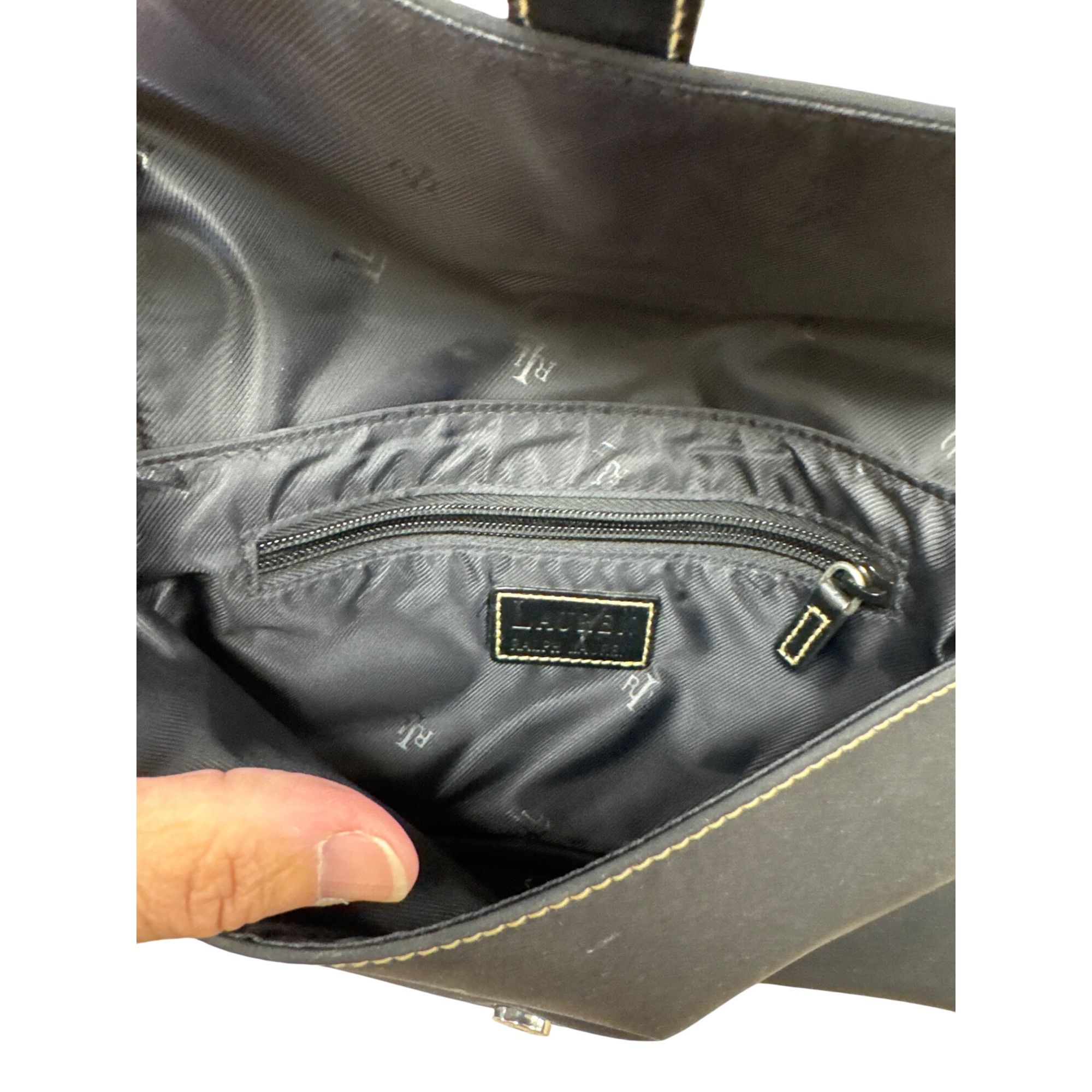 Lauren Ralph Lauren Lauren Ralph Lauren Womens Black Canvas Handbag Purse 7x11 S Size ONE SIZE - 8 Thumbnail