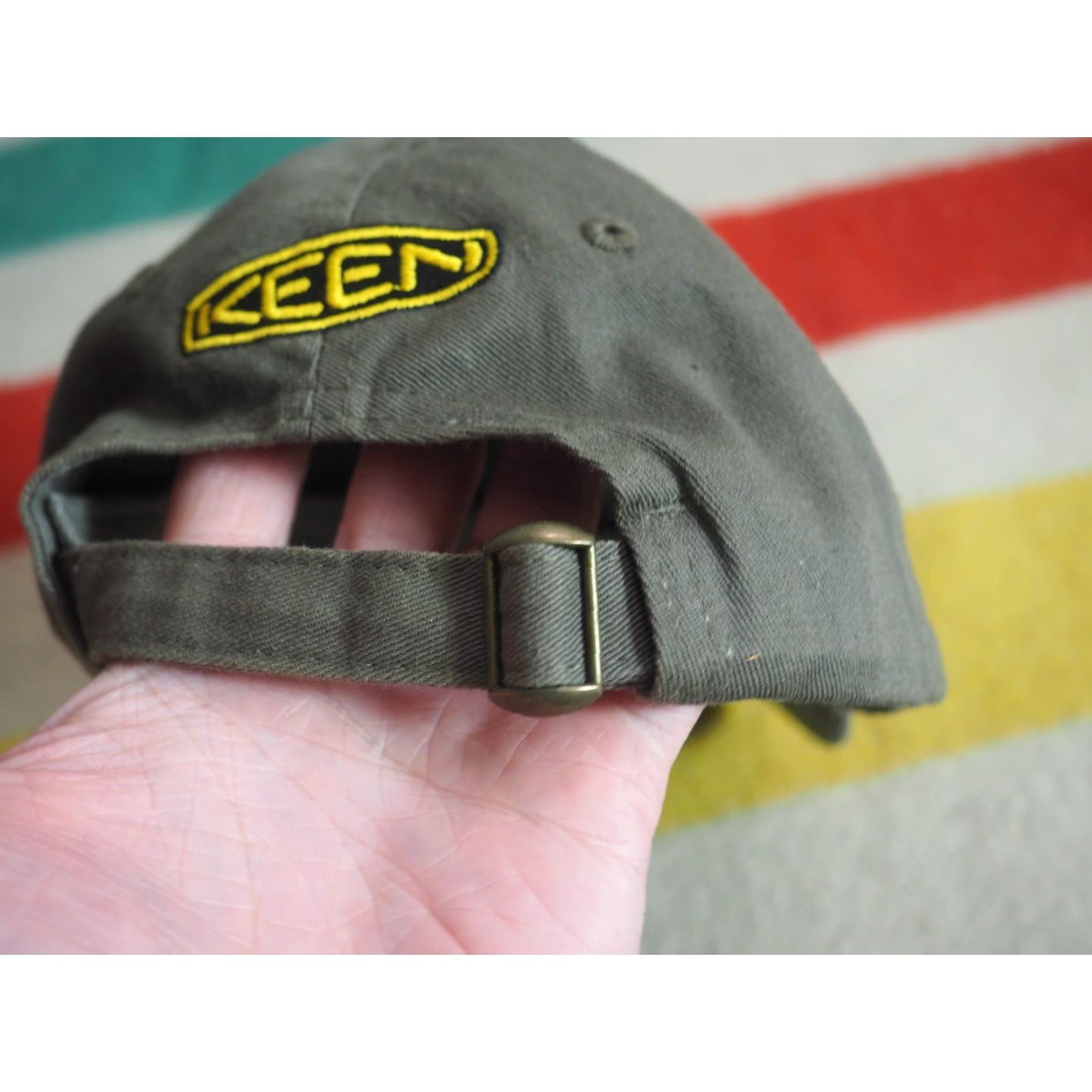 KEEN VTG Keen Footwear Robot Outdoor Olive Adjustable Strapback Dad Cap Hat Mens Olive Green Cotton Baseball Cap Size ONE SIZE - 6 Thumbnail