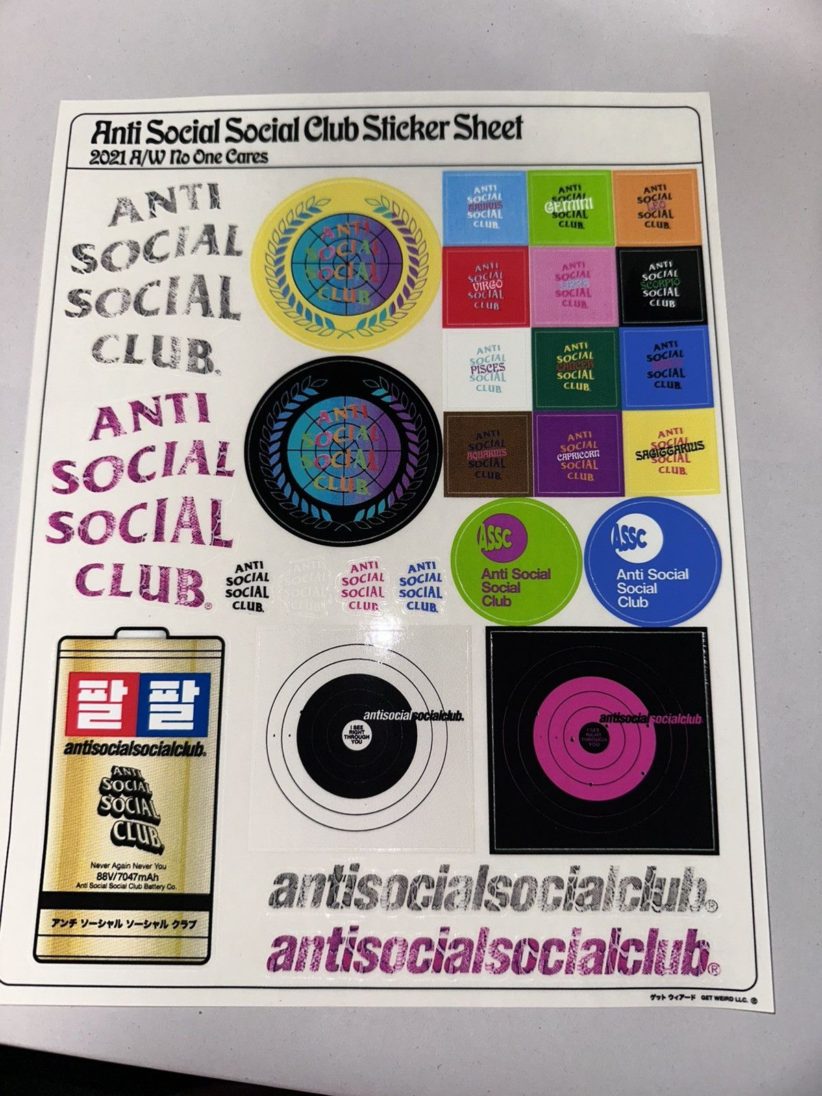 Anti Social Social Club Anti Social Social Club Sticker Sheet 2021 Size ONE SIZE - 1 Preview
