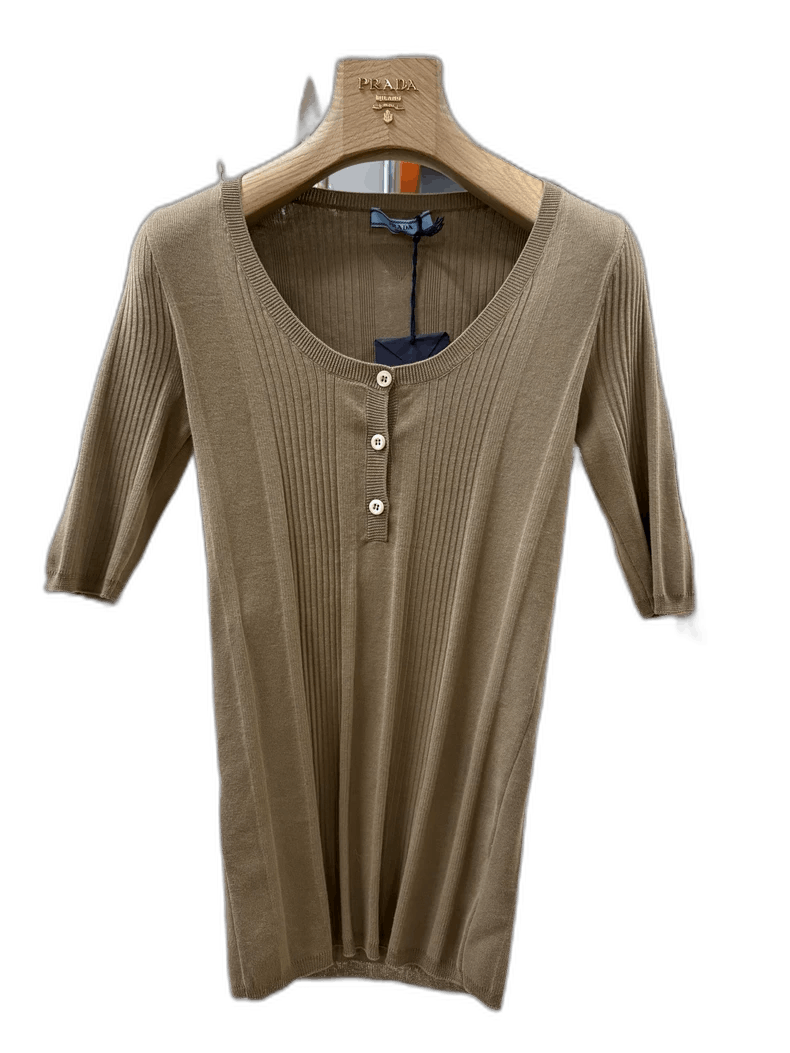 Prada Prada Beige Ribbed Cotton Knit Top Size S / US 4 / IT 40 - 1 Thumbnail