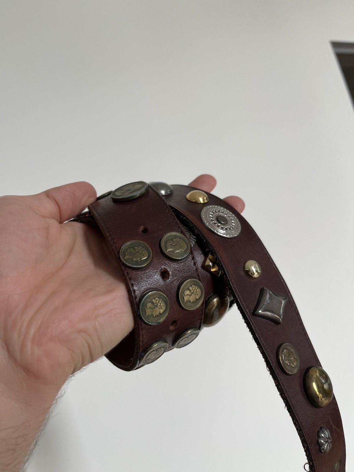 Cowboy Equipment Avant Garde Coins and Badges Leather Belt Size ONE SIZE - 13 Thumbnail