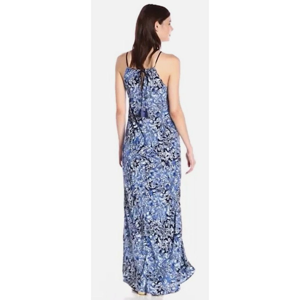 Lucky Brand Lucky Brand Blue Floral Halter Maxi Dress Adjustable Tassels Size L / US 10 / IT 46 - 7 Thumbnail