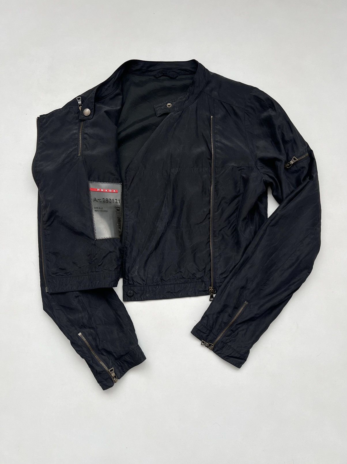Prada S/S2008 Prada Sport Line Silk Blend Cropped Biker Jacket Size S / US 4 / IT 40 - 4 Thumbnail