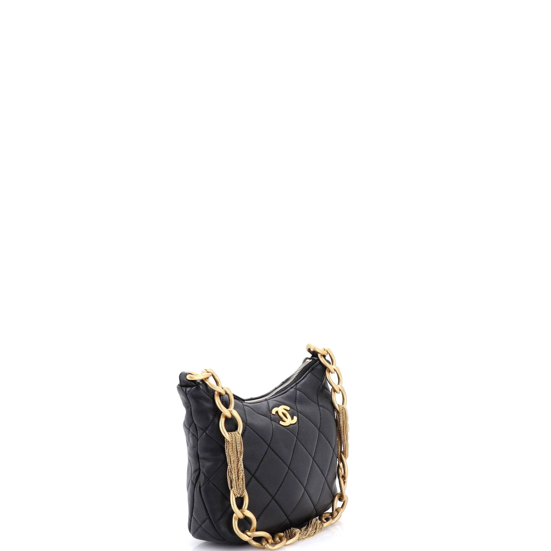 CC Mixed Chain Link Zip Hobo Quilted Lambskin