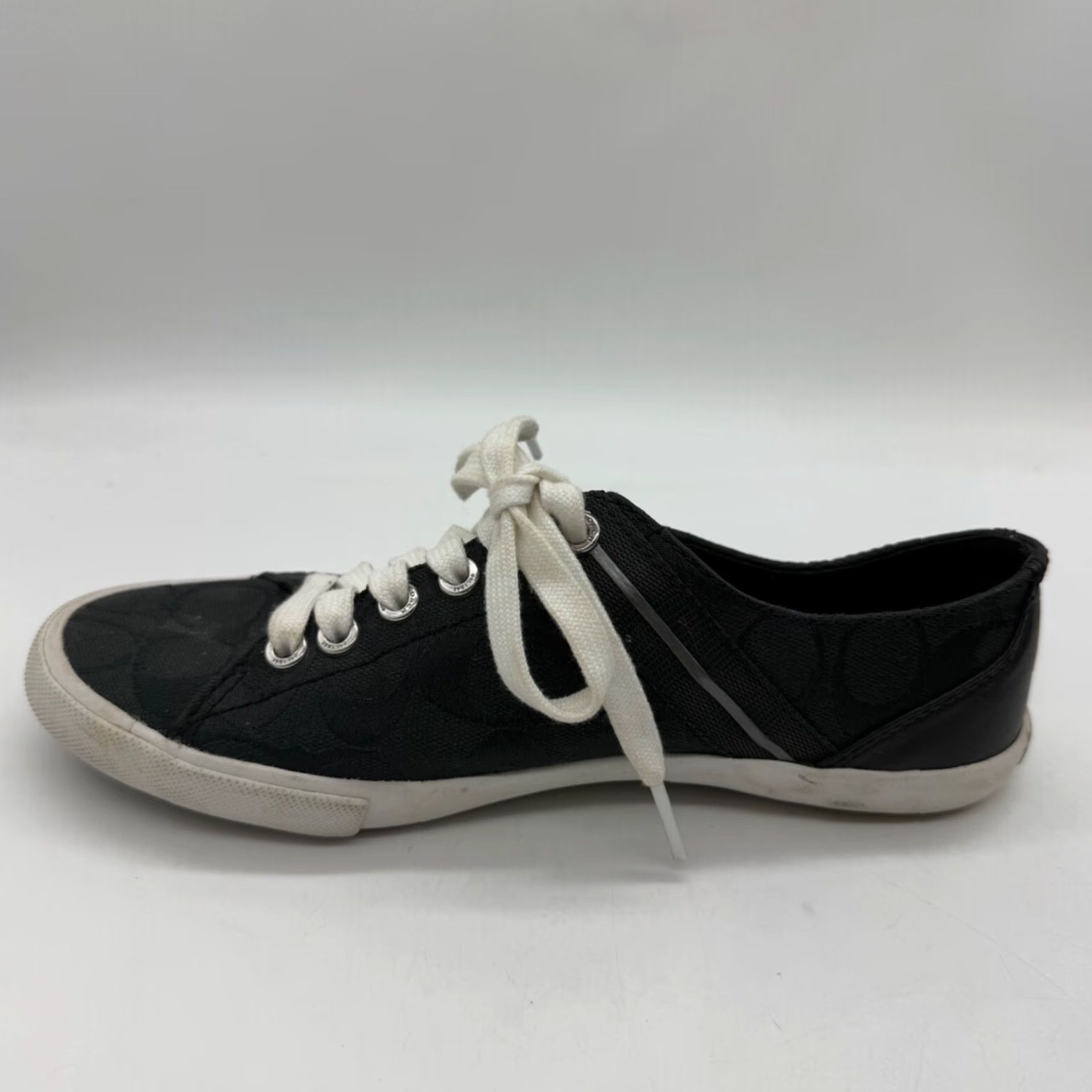 Coach Coach Womens Lesley Sneakers Size 6.5 B Black Logo Print Lace Up Canvas Shoes Size US 7 / IT 37 - 5 Thumbnail