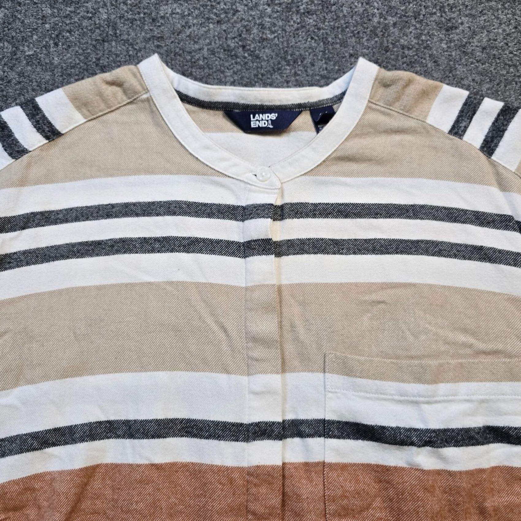 Lands' End Lands' End Dress Women Size 2X Beige Striped Flannel Button Up Long Sleeve Casual Size XXL / US 16-18 / IT 52-54 - 2 Thumbnail