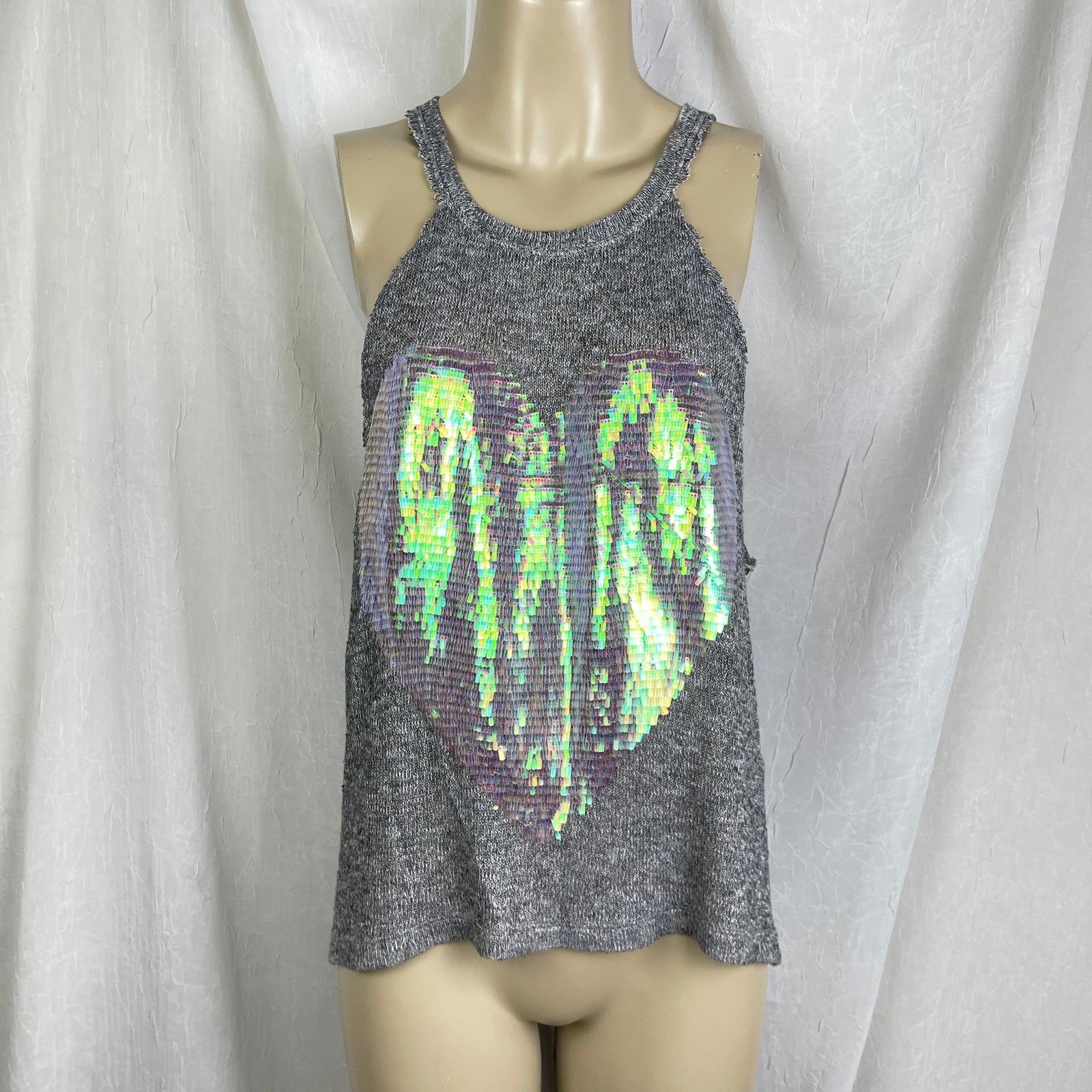 Pink Victoria’s Secret PINK Gray Slouchy Sheer Tank Top Sequins Size M / US 6-8 / IT 42-44 - 1 Thumbnail