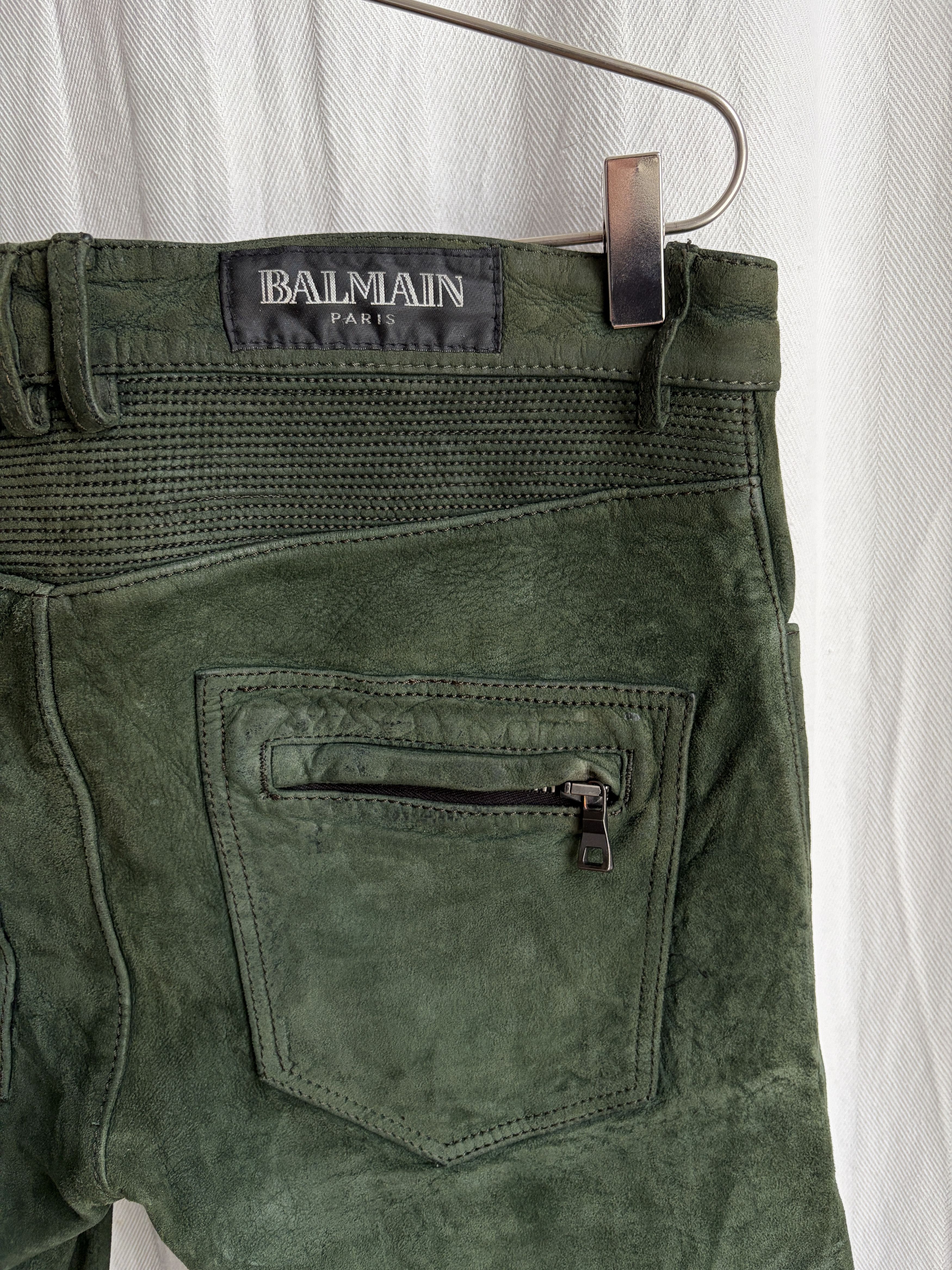 Balmain AW12 Forest Green Suede Biker Pants Size US 30 / EU 46 - 6 Thumbnail