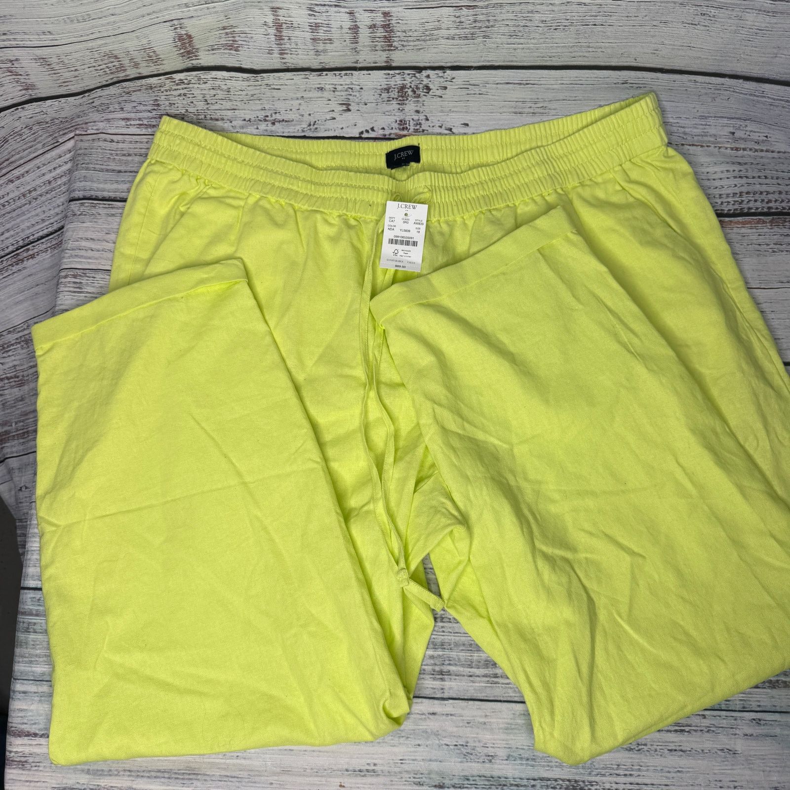 J.Crew J.Crew 18 Linen Cotton Pull-On Pants Neon Yellow Waist NWT Size 40" / US 18 - 2 Thumbnail